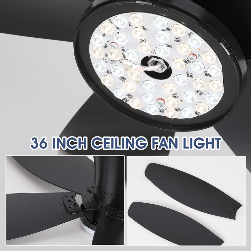 Surtime 42" Ceiling Fans with Lights-Low Profile Ceiling Fan with