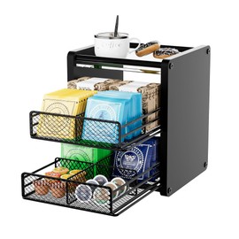 NANAGIFTREE Tea Bag Organizer, Tea Organizer and Storage with Drawers, Tea Box Organizer for Tea Bags, Wooden Tea Bag Holder Organizer for Kitchen, Countertop, Office, Tea Station (Black)