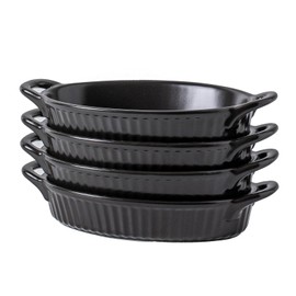 Frewinky Baking Dishes,9-inch Ceramic Baking Dish Set with Handles Heat Resistant,Mini Casserole-Dishes for Oven, Porcelain Oval Baking Dishes for Gratin,Casserole and Roasting,Black