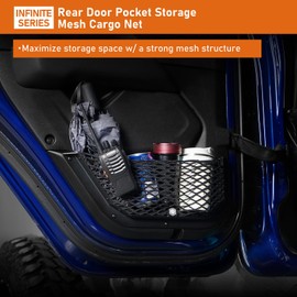Hooke Road Rear Door Pocket Storage Mesh Cargo Net for 2018-2025 Jeep Wrangler JL Unlimited 4-Door & 2020-2025 Jeep Gladiator JT, 2PCS Door Side Insert Organizer Aluminum Base and Mesh Set