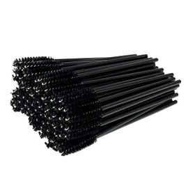 Haobase 100Pcs Disposable Eyelash Brushes Mascara Wands Eyebrow Brush Makeup Brush Tool (Black)