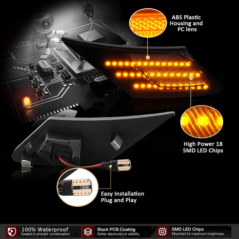 D-Lumina LED Side Marker Lights Assembly Smoked Lens Amber for