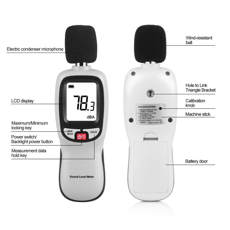 Decibel Meter, Digital Noise Meter, Range 30-130dB(A) db Meter, Portable