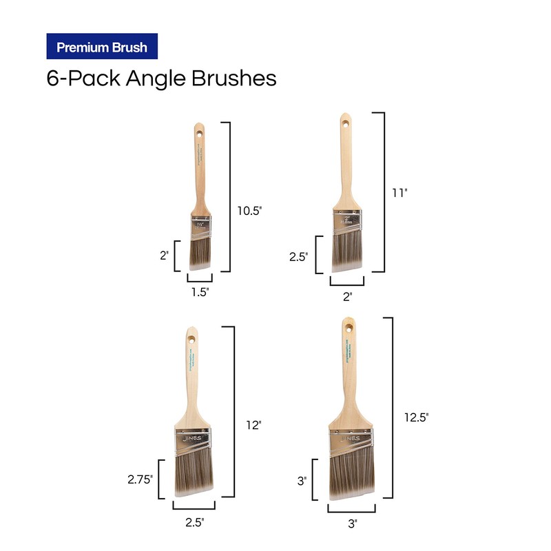 Pro Grade - Paint Brushes - 6 Pack Variety Angle