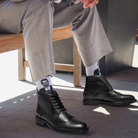 ArcBrothers Mens Dress Boots Fashion Black Oxford Ankle Dress Boot For Men Classic Brogue Style