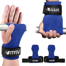 FITFIV Weight Lifting Wrist Strap, Double Leather Weightlifting Wrist Straps for Gym Strength Training, Neoprene Padded Wrist Wraps - for Men & Women (Pair)