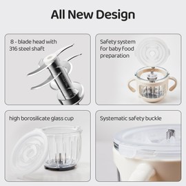 PLODON Baby Food Maker-Food Processor, Fruits, Vegetables, Meats, Potatoes, Avocados, Gift Package with A feeding spoon, A bib, A set of 4 separate food ice cube trays, and Two 200ml food storage