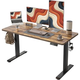 Standing Desk 47 x 24 inch, Electric Height Adjustable Desk with Splice Board, Stand Up Desk with Casters, Sit Stand Desk Computer Desk for Home Office, Black Frame/Rustic Brown Top