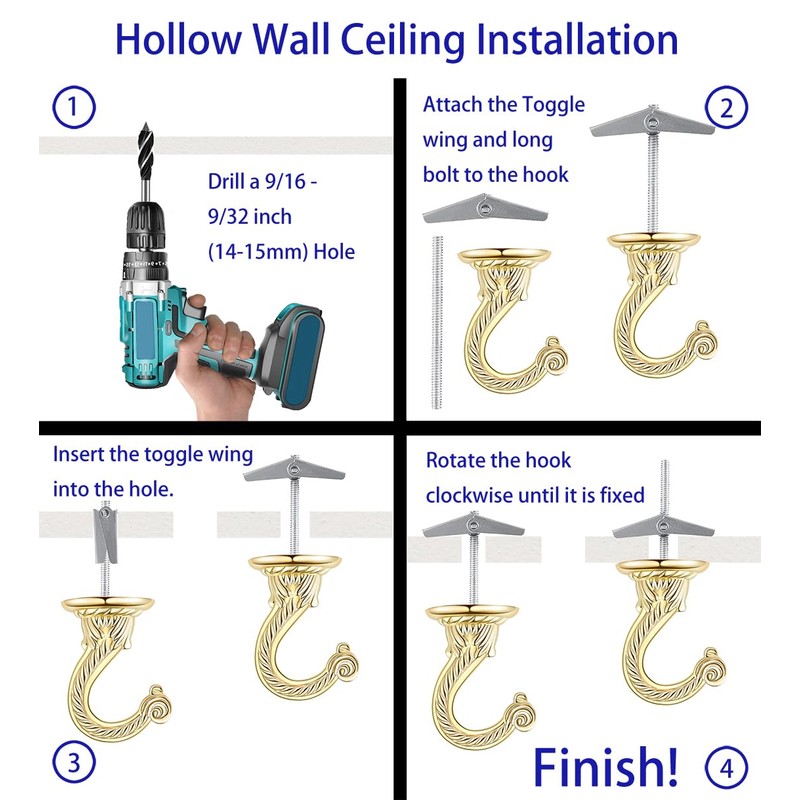 OBSTKUCHEN 2 Sets Large Swag Ceiling Hooks Heavy Duty Swag