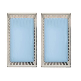 Dudu N Girlie Space Saver Cot Fitted Sheets 100x50 | Mini Cot Fitted Sheet | Jersey Soft Bedsheet Hypoallergenic Elasticated Breathable Fitted Cot Sheets (Pack of 2, Blue)