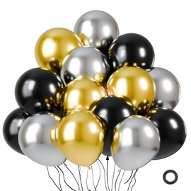 KBZVNAF Black Gold Silver Latex Balloons - 60 Packs 12 Inches Black Metallic Chrome Gold Silver Balloons for Birthday Wedding Baby Shower Graduation Party Decoration
