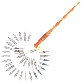 Gullor Calligraphy Pens Set - Resin Dip Pen Handcrafted Calligraphy Set with 33 Nibs, Brown