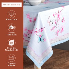 Maison d'Hermine Tablecloth, 100% Cotton, Decorative, Washable, Square Tablecloth for Easter for Kitchen, Dining, Buffet Parties and Camping, Blossoms In Spring - Spring/Summer (160 cm x 220 cm)