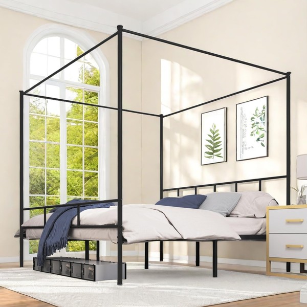 YITAHOME King Size Bed Frame, Metal Canopy Four Poster Bed