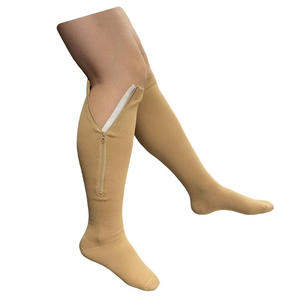 Presadee Closed Toe 15-20 mmHg Zipper Compression Leg Circulation Calf Socks (Beige, L/XL)