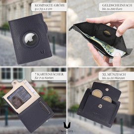 MAGATI Slim Wallet with Coin Compartment, RFID Protection, Mini Wallet Men & Women, Small, il Santo Card Holder, Shopping Trolley Chip Compartment, Wallet, Navy-Beige, XL coin compartment and with
