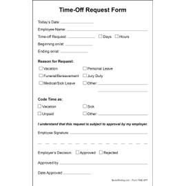 Employee Time Off Request Forms on 2 Part Carbonless Paper (Pack of 500)