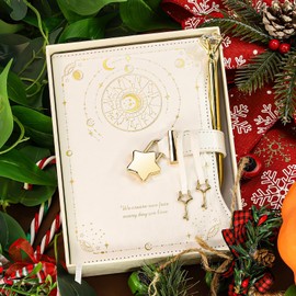 Hoci Poci Diary with Lock and Keys for Girls Gift Ideas, 360 Gold Edged Pages Journal for Women, B6 Refillable Notebook for Writing with Pen and Bookmark (Astro White)