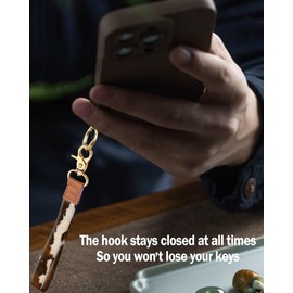 JOYESA Fashion Wrist Lanyard Key Chain with Metal Clasp for Women,Luxury Cow Durable Car Keychain Hand Strap,Wallet,Id Badges Holder, Cell Phone(Brown Cowhide)