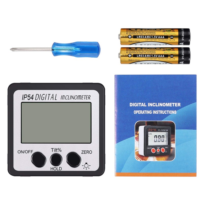 Autoutlet digital inclinometer, protractor LCD angle finder bevel box., Silver