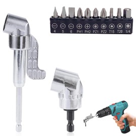 Right Angle Drill Attachment, 105 Degree Right Angle Drill Bit Adapter, 360°Rotatable Right Angle Drill Adapter with Multi-Function Bend Screwdriver Bit (Short+Long+10 Screwdriver Bits)