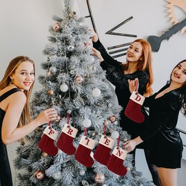 Abandi Knit Christmas Stocking with 26 Letter, 7.8 inch Mini Initial Christmas Stocking Decorations for Family Holiday Xmas Party Decor Fireplace Hanging Stockings,Red H