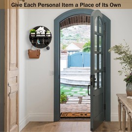 dreampossible Key Holder for Wall Decorative with Shelf and Hooks, Mail Organizer Wall Mount, Circular Design Entryway Key Rack Hanger, Rustic Home Decor Boho Wall Decor (Black)