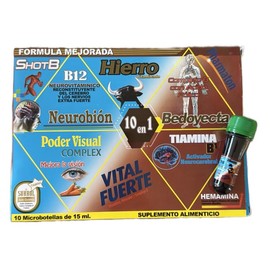 Hierro Multivitamínico 10 en 1 con Zinc – Suplemento Dietético con 10 Micro Botellas de 15 ml para Energía, Inmunidad y Bienestar General