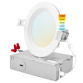 LUXRITE 4 Inch Ultra Thin LED Recessed Lighting, 10.5W, 5 Color Selectable 2700K | 3000K | 3500K | 4000K | 5000K, CRI 90, 750 Lumens, Dimmable LED Wafer Lights, Wet Rated, UL Listed, Baffle Trim