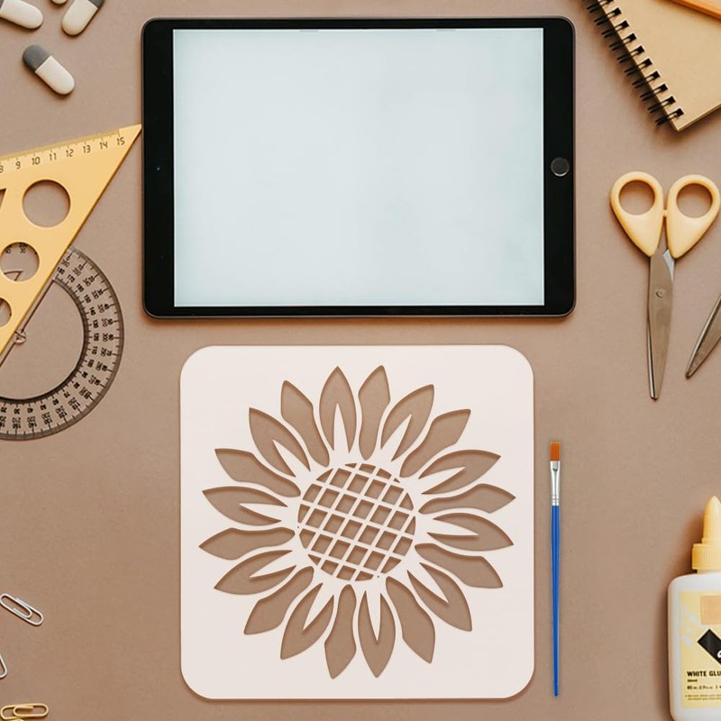 FINGERINSPIRE 6 Pcs Sunflower Painting Stencil with Brush 20x20cm