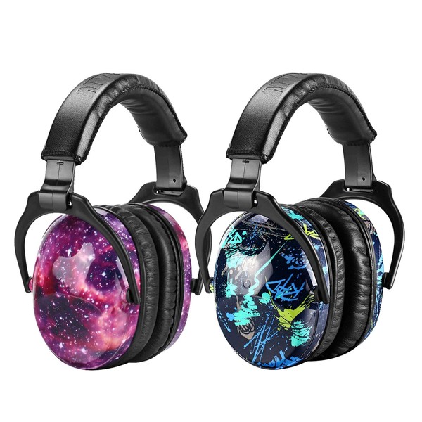 ZOHAN Kids Ear Protection 2 Pack, Hearing Protection Safety Ear Muffs for Children Have Sensory Issues, Adjustable Noise Reduction Earmuffs for Concerts, Fireworks(Nebula&Rap)