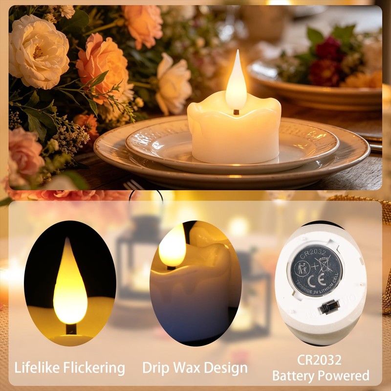 12 Pack Flameless Tea Light Candles with 6 hours Timer,