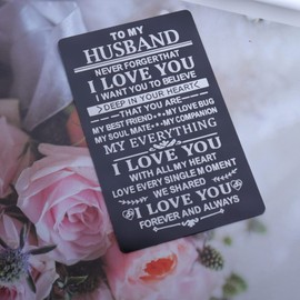 Jstud To My Husband Wallet Card from Wife Never Forget I Love you for Husband Engraved Wallet Card Love Gifts on Valentine Birthday Day