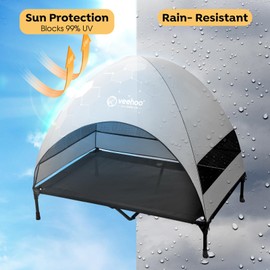 Veehoo Elevated Dog Bed with Canopy & Shade, Non-Slip, Raised Dog Cot for Large Dogs, Ideal for Camping & Beach, XLarge, Grey, CWC2411A