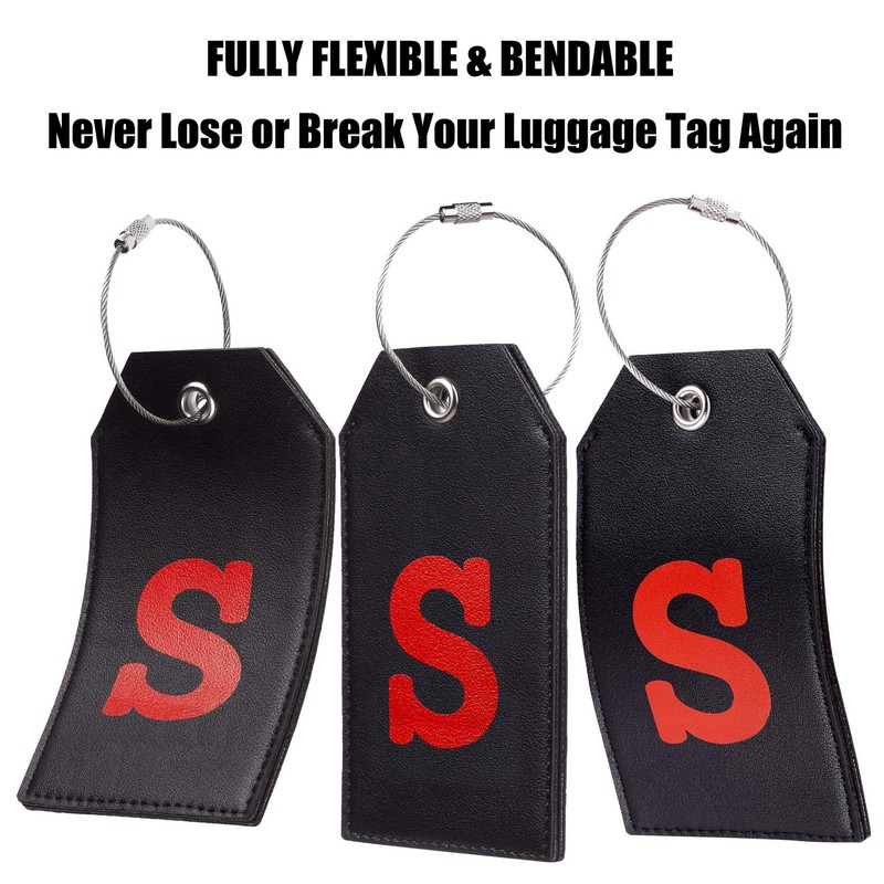Casmonal Initial Leather Luggage Tag Travel Bag Tag Fully Bendable