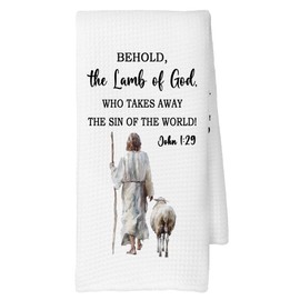 CUANFDDSF Christian Jesus Easter Lamb Kitchen Towels, Religious Easter Day Deccor, Jesus John 1:29 Scripture Quote Behold The Lamb of God Decoration Tea Towels Kitchen Hand Towels 16x24 Inch