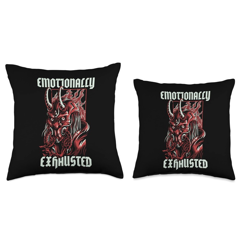 Goth Japanese Devil Dragon Satanic Emotionally Exhausted Throw Pillow