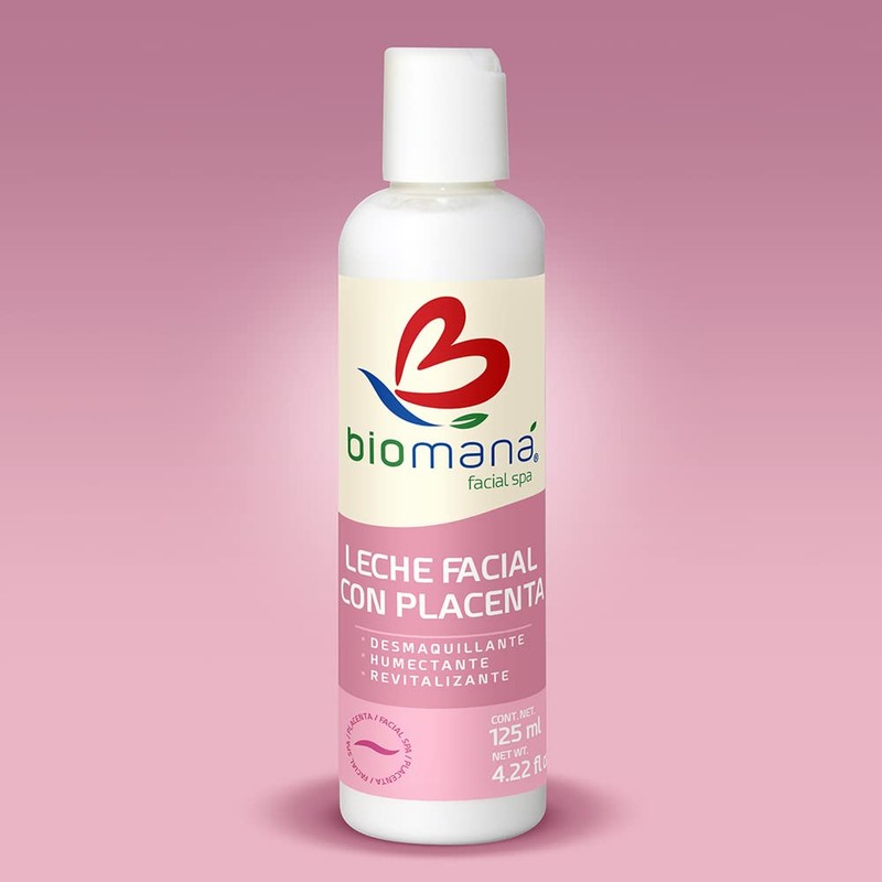 Biomaná Leche Facial con Placenta, Humectante y Desmaquillante, 125 ml.