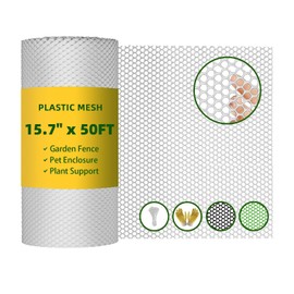 15.7IN x 50FT White Plastic Mesh Fencing Roll for Chicken Dogs Rabbit Snake Poultry Barrier Gardening, Wire Mesh Netting Fence for Balcony Garden Pet Enclosure Plant Support Landscape DIY Project