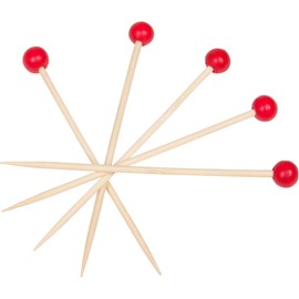 KingSeal Bamboo Wood Cocktail Picks, 4.5 Inches, Red Ball Head, Perfect for Appetizers and Cocktails - 5 Packs of 100 per Pack (500pcs total)