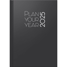 rido/idé Book Calendar Model Executive Planner (2025) "Plan Your Year", 1 Page = 1 Day, A5, 400 Pages, Faux Leather Cover, Black