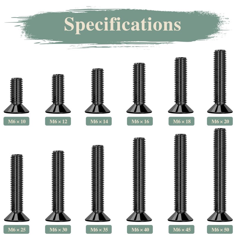 GOHODOMINO M6×10mm Flat Head Socket Cap Screws, Nuts, Flat Washers,