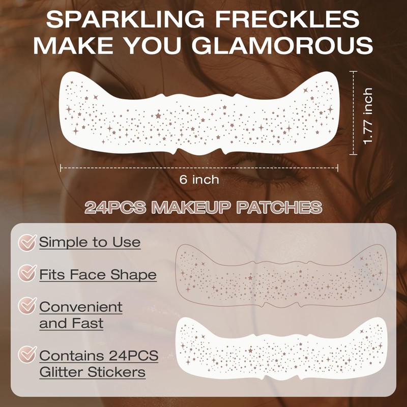 Leterly 24 Pcs Glitter Freckles Face Tattoo,Brown Face Glitter Makeup