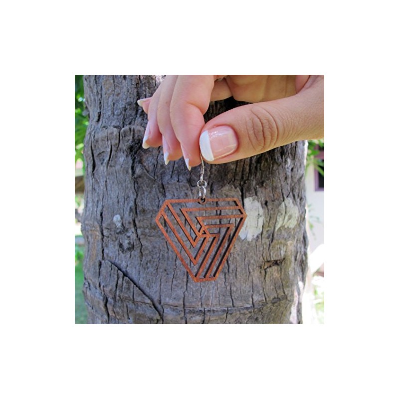 Big Infinity Boho Triangle Earrings, Triangle Wooden Jewelry, Laser Cut