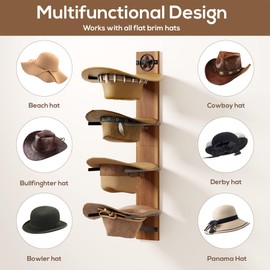 TIPSYTREE Hat Holder Rustic Wood Star Design – 2-Piece Organizer with Extra Wide Wooden Boards (12cm / 4.72"), 4-Hook Cowboy Hat Rack for Wall, Western Decor, Hat Storage Display Hanger