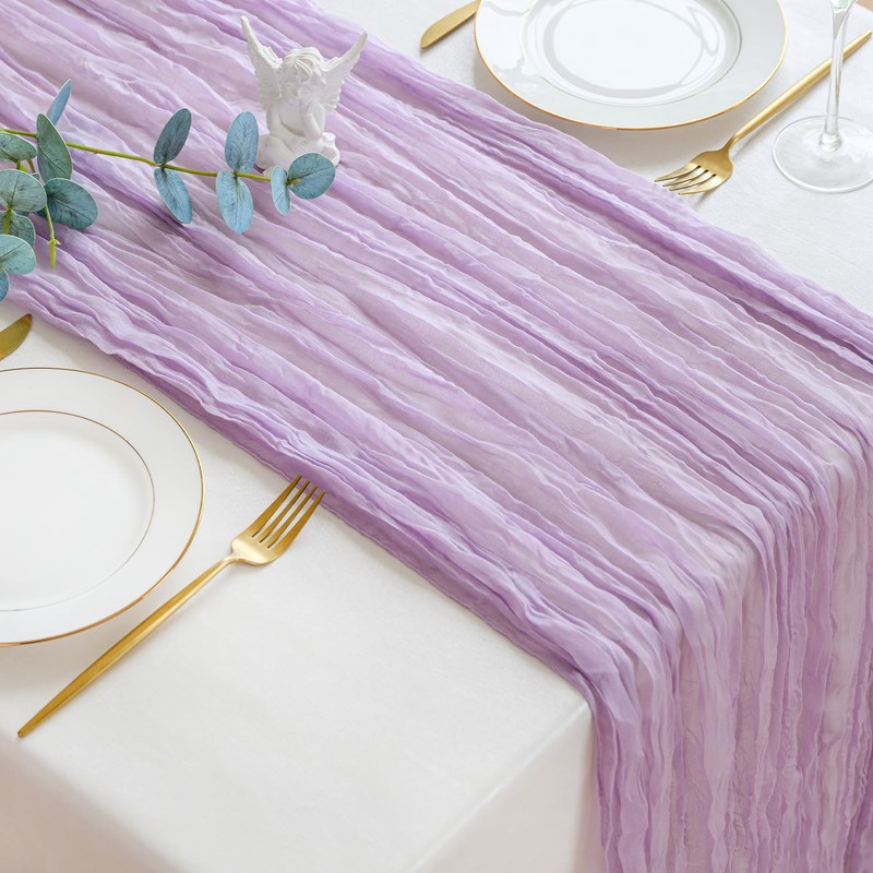 Sioloc 1 Pack Lavender Cheesecloth Table Runner,10ft Blue Table Runner,Boho