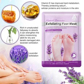 2 Pares Hidratantes Pies de Lavanda Mascarilla Pies Exfoliante, Máscara Pies Peeling, Quitar Piel Muerta y Callos, Pedicura para Pies Suave y Liso Exfoliación Profunda Guantes Hombres Mujeres (Pie)