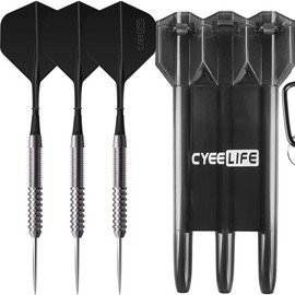 CyeeLife Tungsten 90% Steel tip darts 21/23/26/28/30g With Carrying Case+One Piece Flights Pro Dart Set - Color: V, size: 26g Black