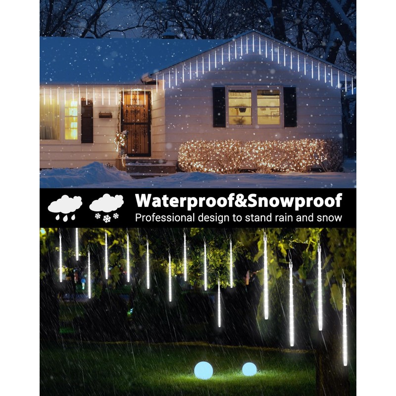 Flacchi White 10 Tube 240 LED Raindrop Meteor Shower Icicle
