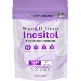 HEALTHADDICTION - Inositol 40:1 con Zinc, D3, B9 y Probióticos – Myo & D-Chiro – Suplemento Alimenticio en Polvo Vegano Sin Gluten ni Lácteos – 225 g – 45 Porciones – Sin Sabor – Ideal para Mujeres